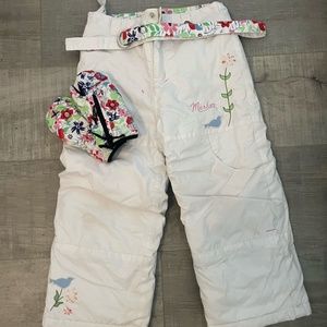 Floral Snow Pants with Matching Gloves and Belt